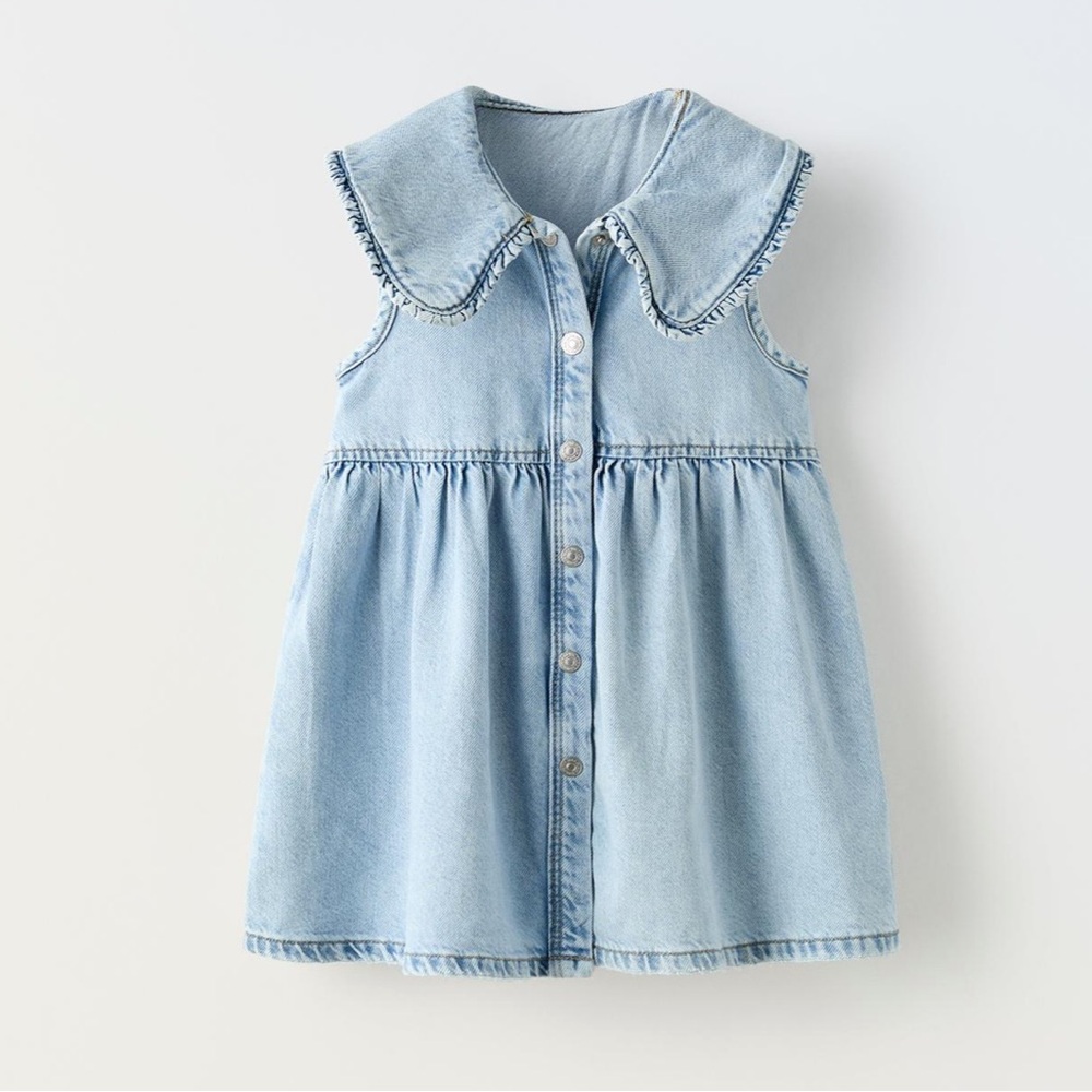 Zara Light Blue Denim Peter Pan Collar Dress for Girls 6